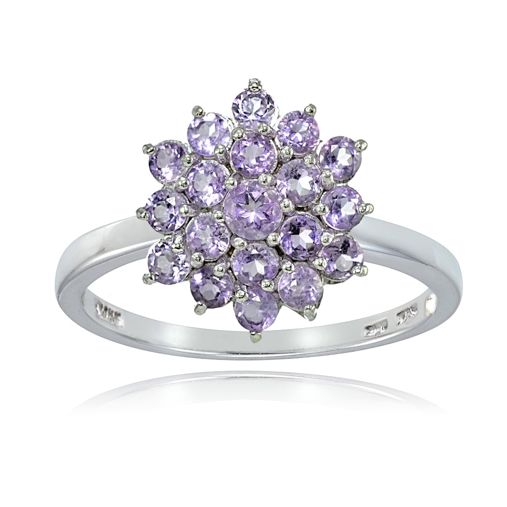 Sterling Silver Genuine Amethyst Flower Ring