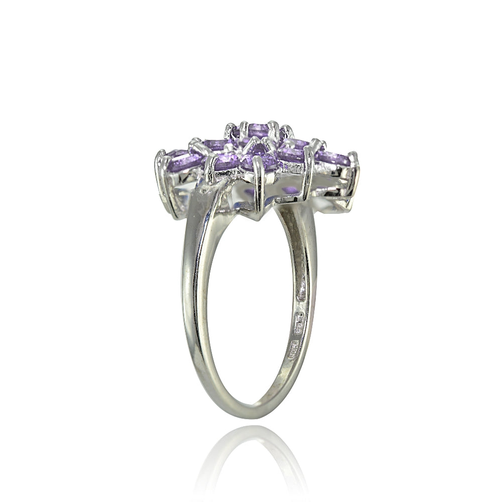 Sterling Silver Genuine Amethyst Flower Ring-2