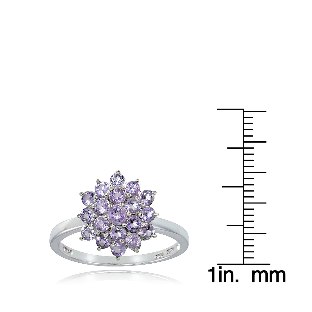 Sterling Silver Genuine Amethyst Flower Ring-3