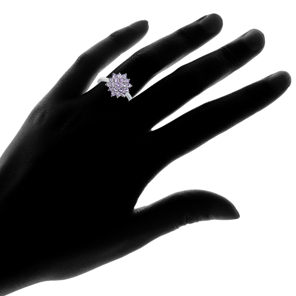 Sterling Silver Genuine Amethyst Flower Ring-4