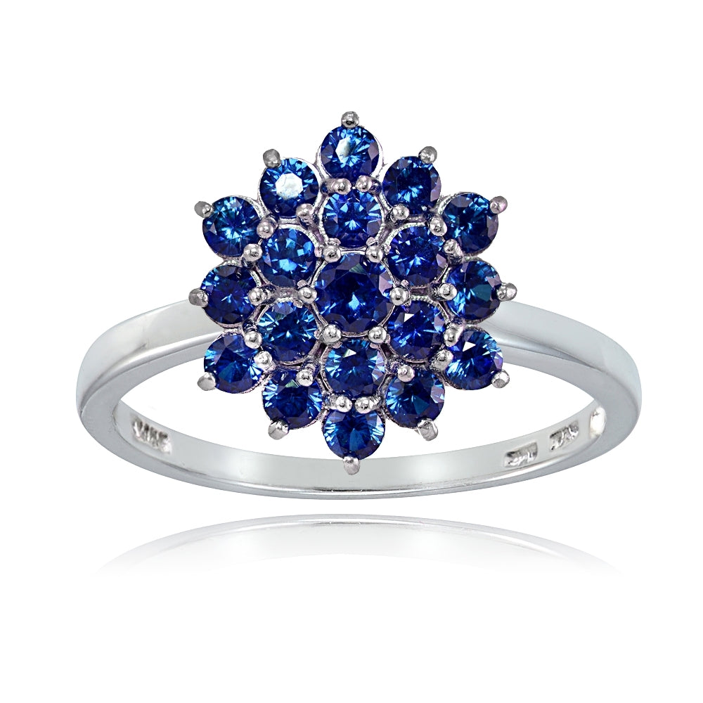 Sterling Silver Created Blue Sapphire Flower Ring,
