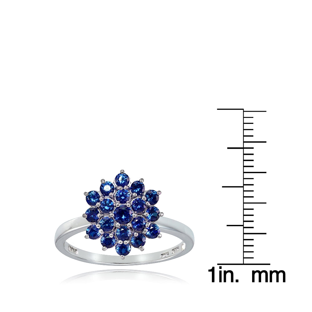 Sterling Silver Created Blue Sapphire Flower Ring,-3