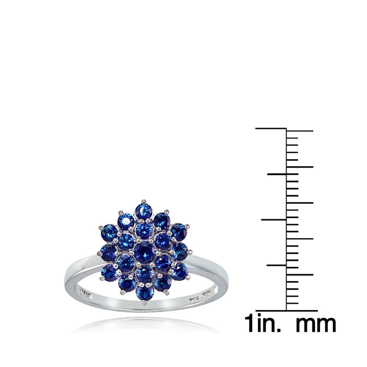 Sterling Silver Created Blue Sapphire Flower Ring,