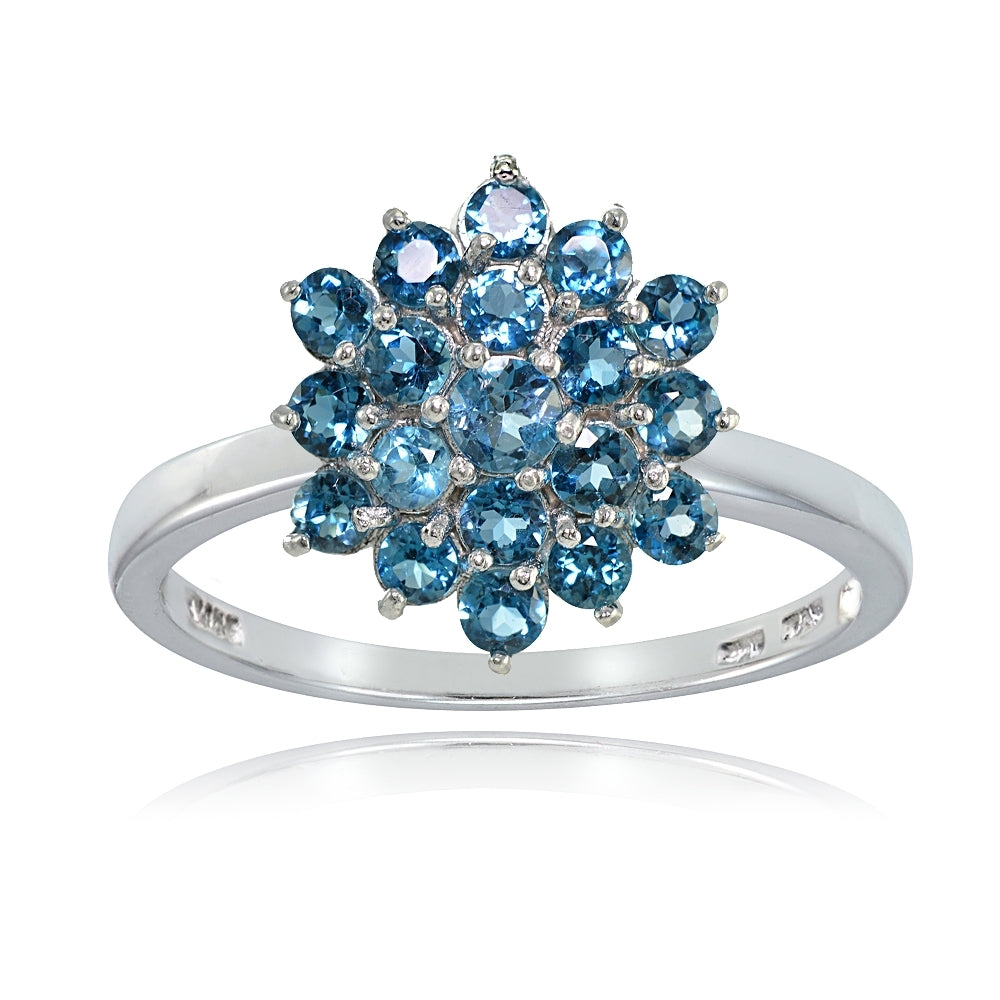 Sterling Silver Genuine London Blue Topaz Flower Ring