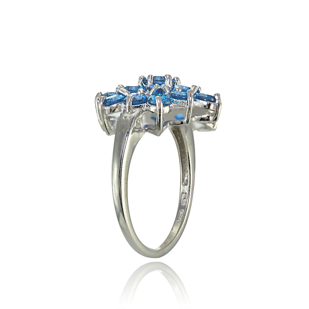 Sterling Silver Genuine London Blue Topaz Flower Ring-2