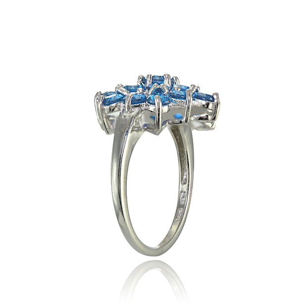 Sterling Silver Genuine London Blue Topaz Flower Ring