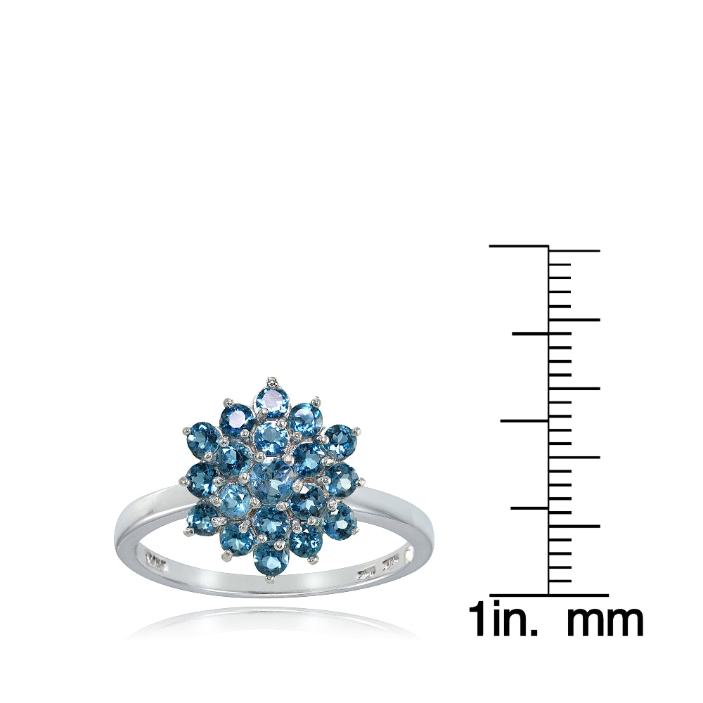 Sterling Silver Genuine London Blue Topaz Flower Ring-3