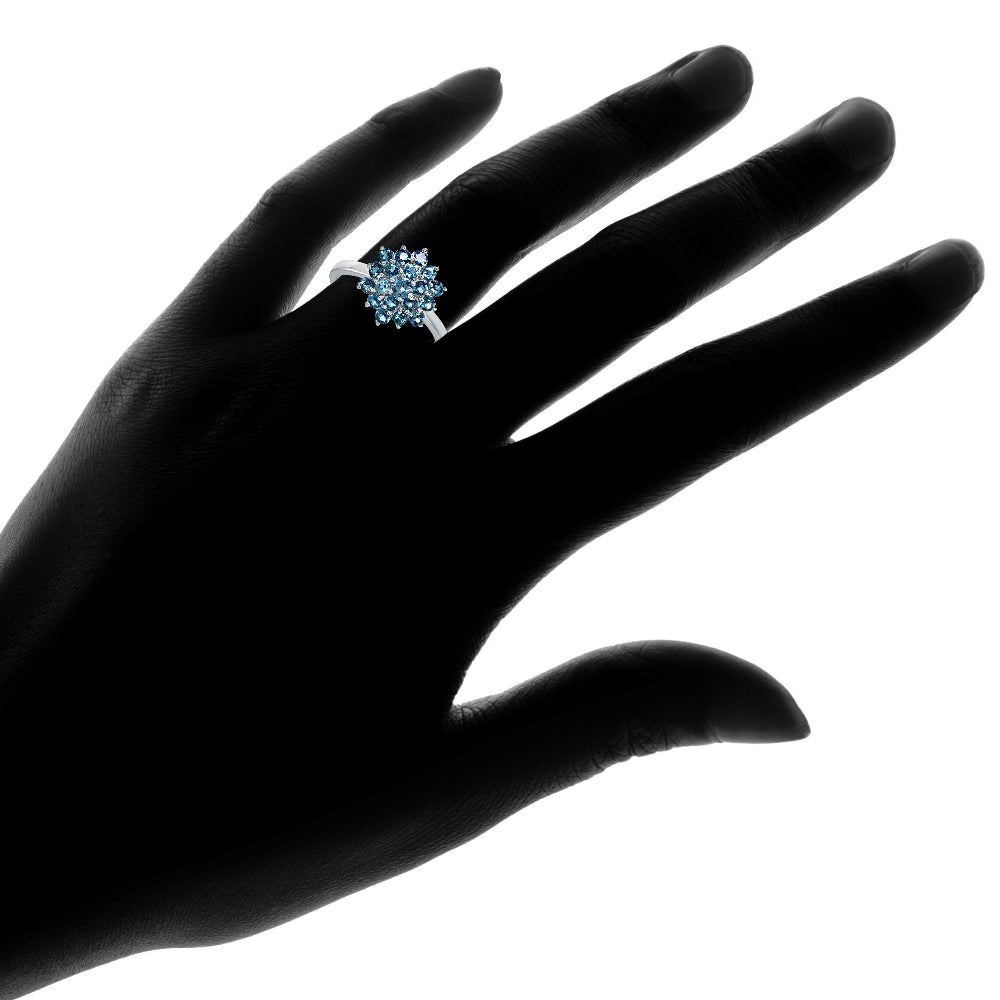 Sterling Silver Genuine London Blue Topaz Flower Ring-4