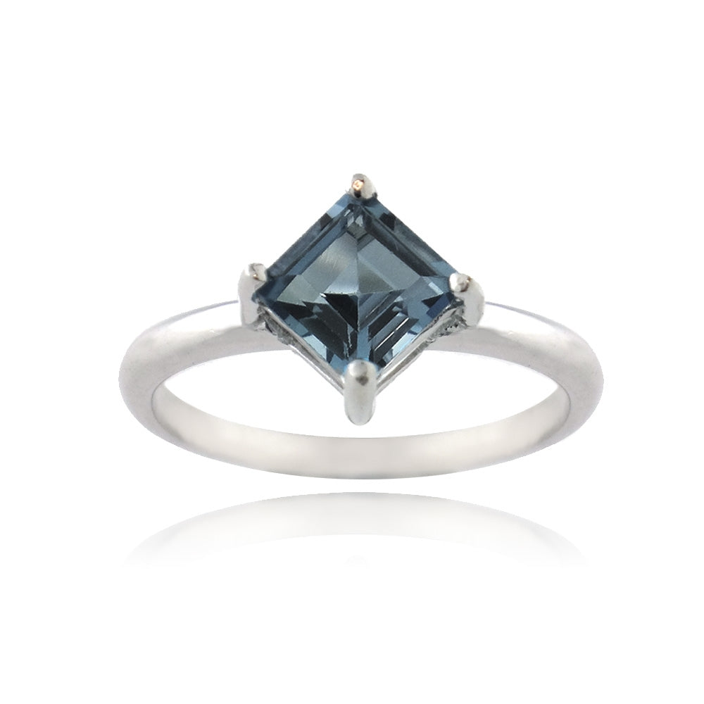 Sterling Silver Square London Blue Topaz Diamond Shape Ring