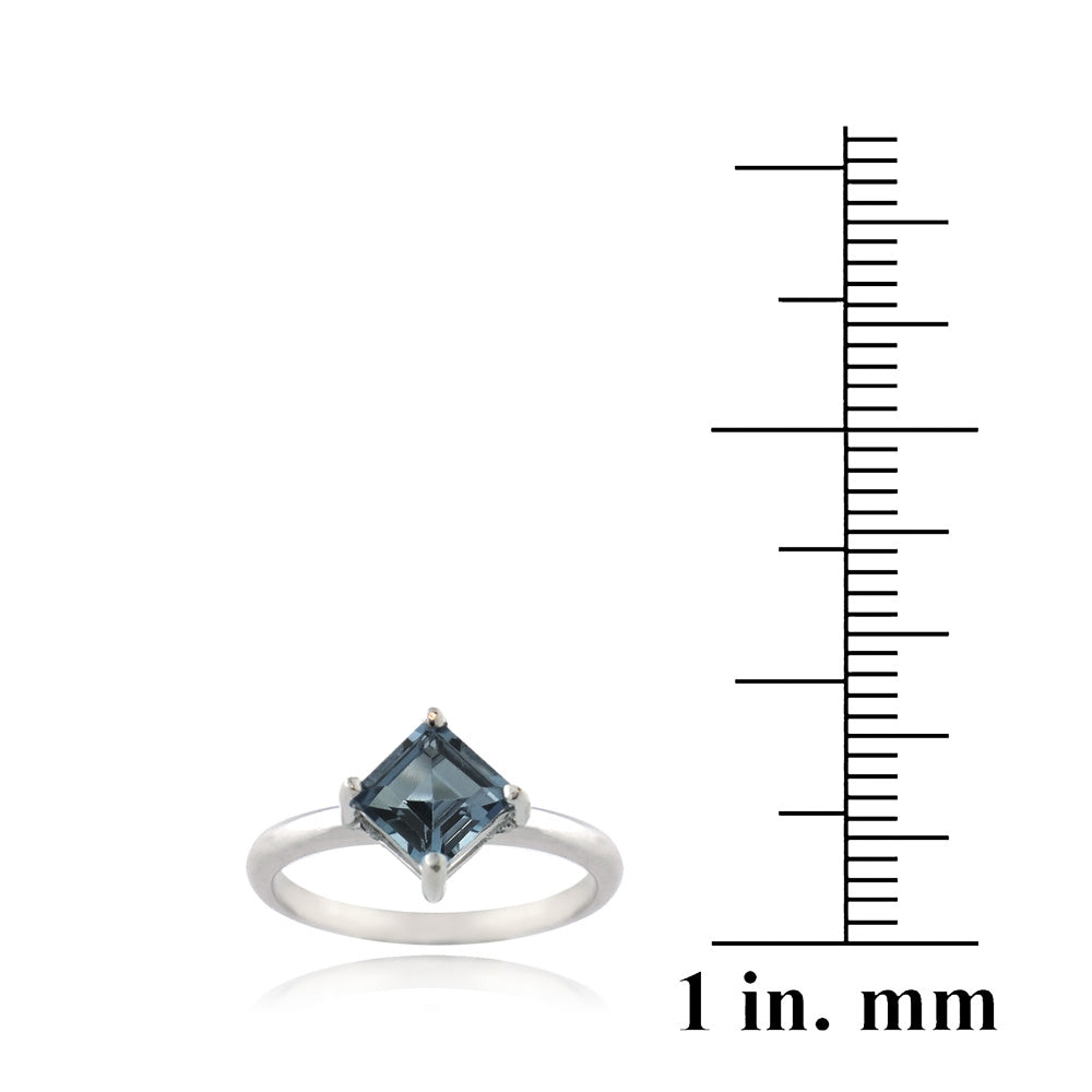 Sterling Silver Square London Blue Topaz Diamond Shape Ring-3