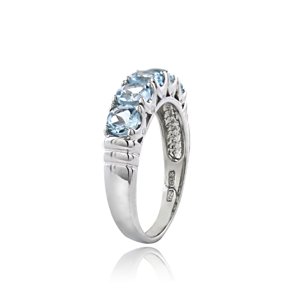 Sterling Silver Aquamarine Half Eternity Band Ring-2