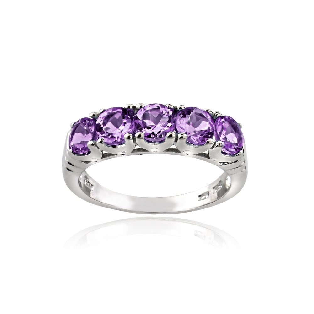 Sterling Silver Amethyst Half Eternity Band Ring