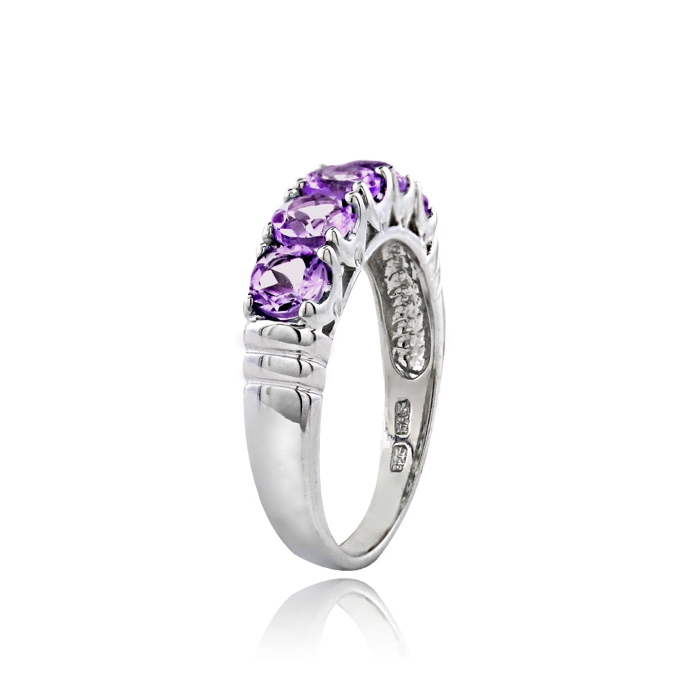 Sterling Silver Amethyst Half Eternity Band Ring-2
