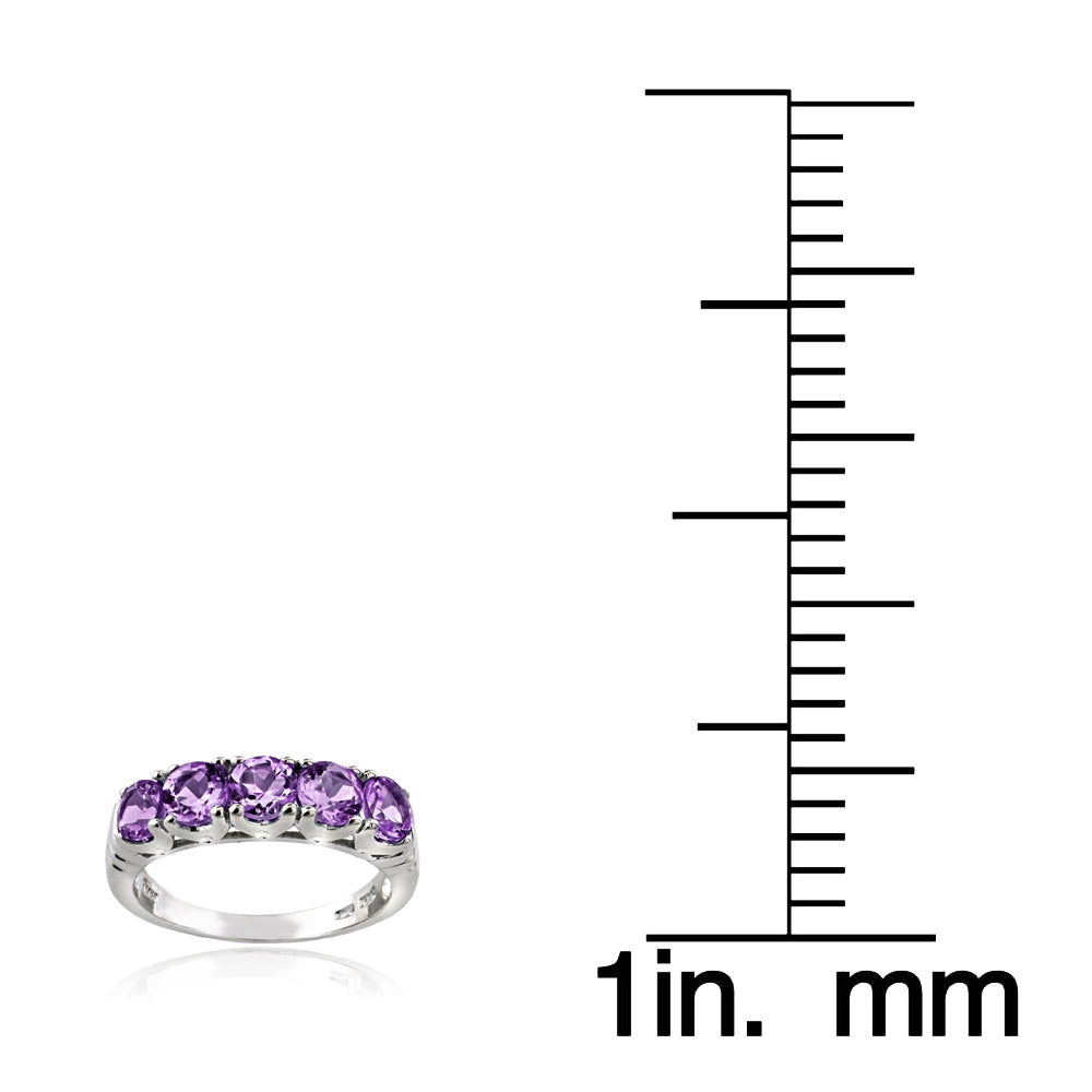 Sterling Silver Amethyst Half Eternity Band Ring-3