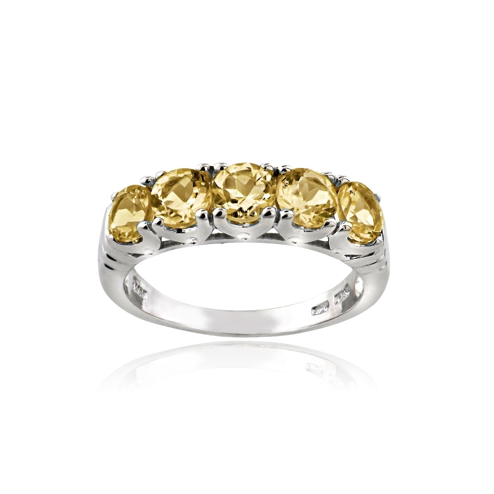 Sterling Silver Citrine Half Eternity Band Ring,