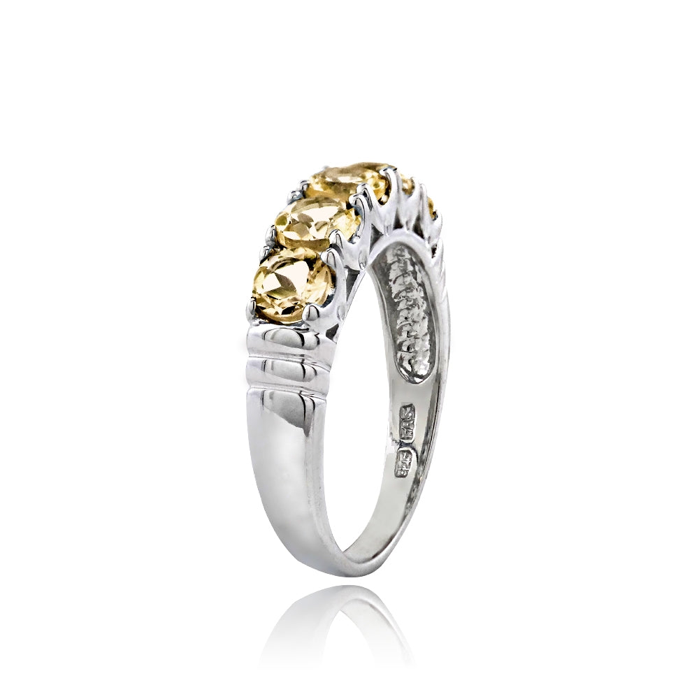 Sterling Silver Citrine Half Eternity Band Ring,-2
