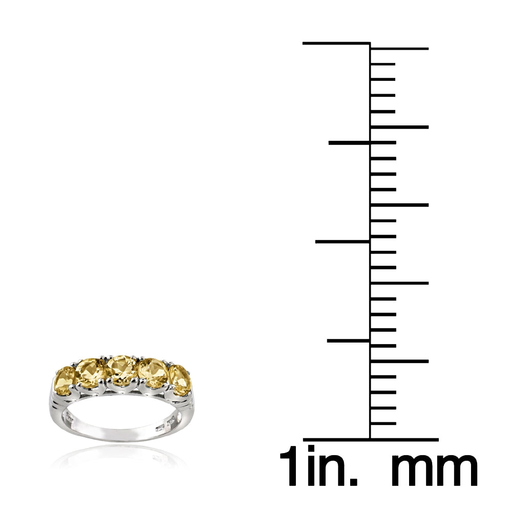 Sterling Silver Citrine Half Eternity Band Ring,-3