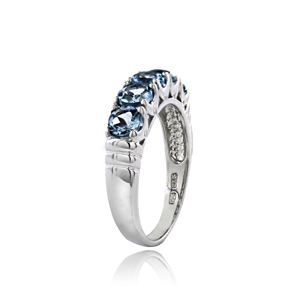 Sterling Silver London Blue Topaz Half Eternity Band Ring-2