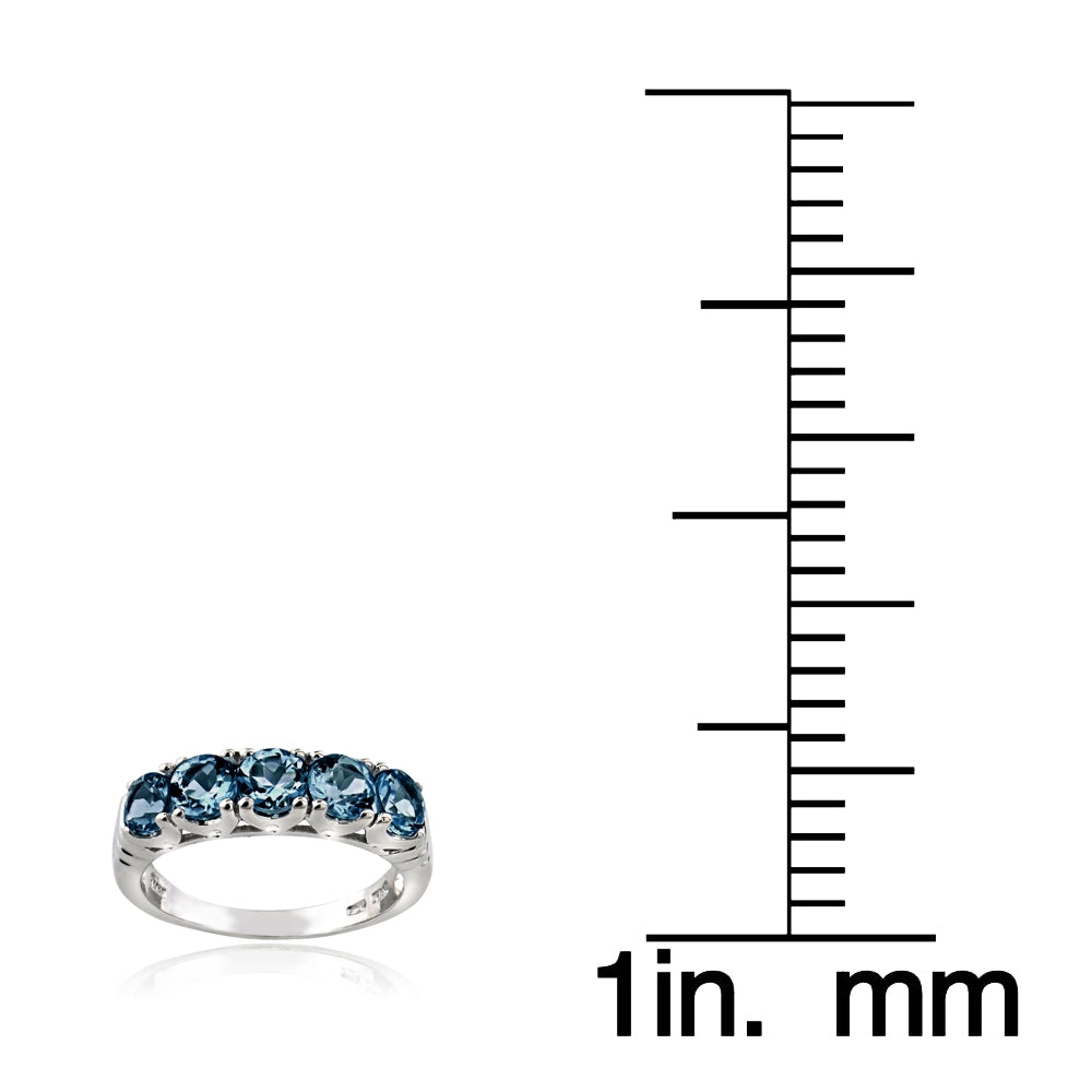 Sterling Silver London Blue Topaz Half Eternity Band Ring-3