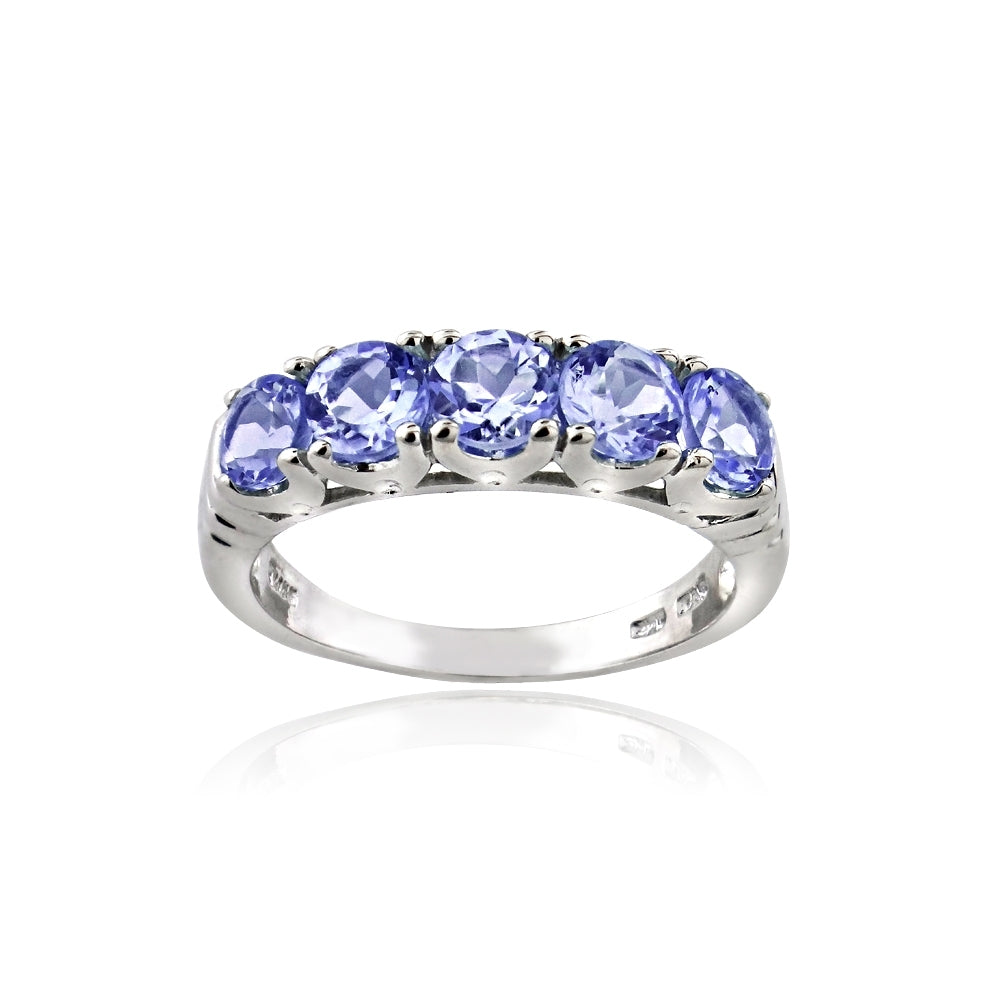 Sterling Silver Tanzanite Half Eternity Band Ring