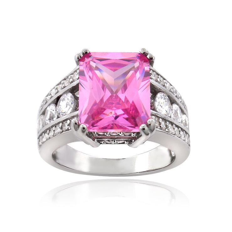 Sterling Silver .ct Light Pink CZ Emerald-Cut Estate Ring