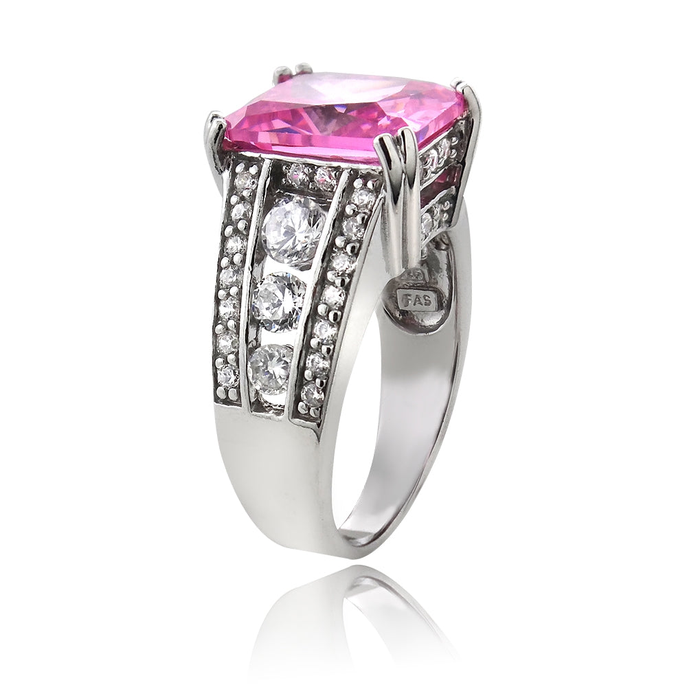 Sterling Silver .ct Light Pink CZ Emerald-Cut Estate Ring-2
