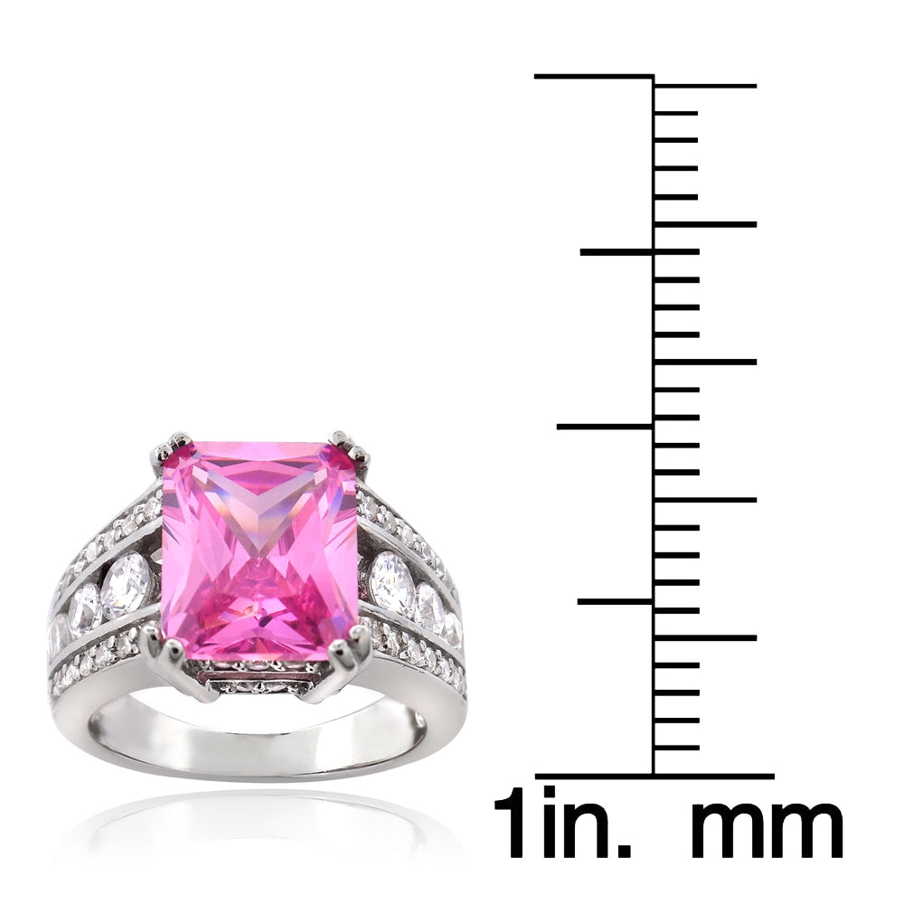 Sterling Silver .ct Light Pink CZ Emerald-Cut Estate Ring-3