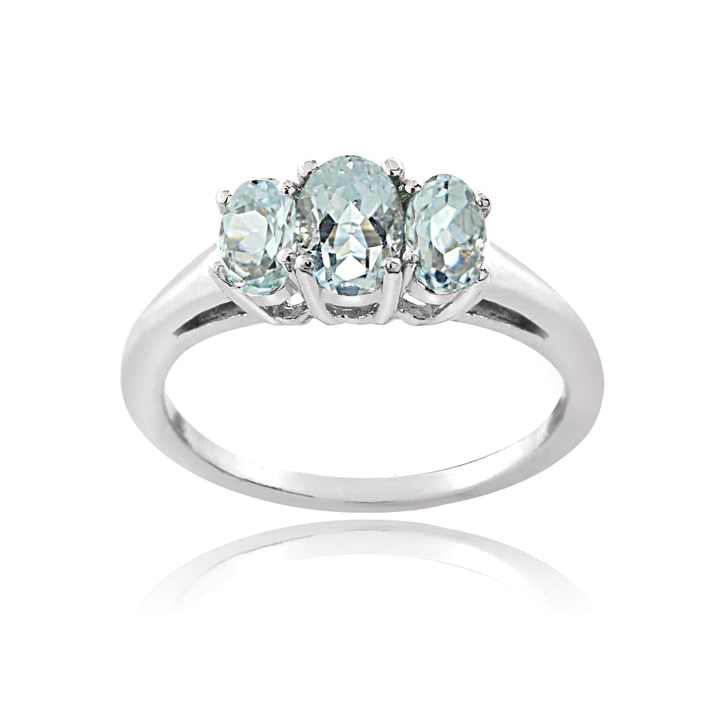 Sterling Silver 1 ct Aquamarine 3-Stone Ring
