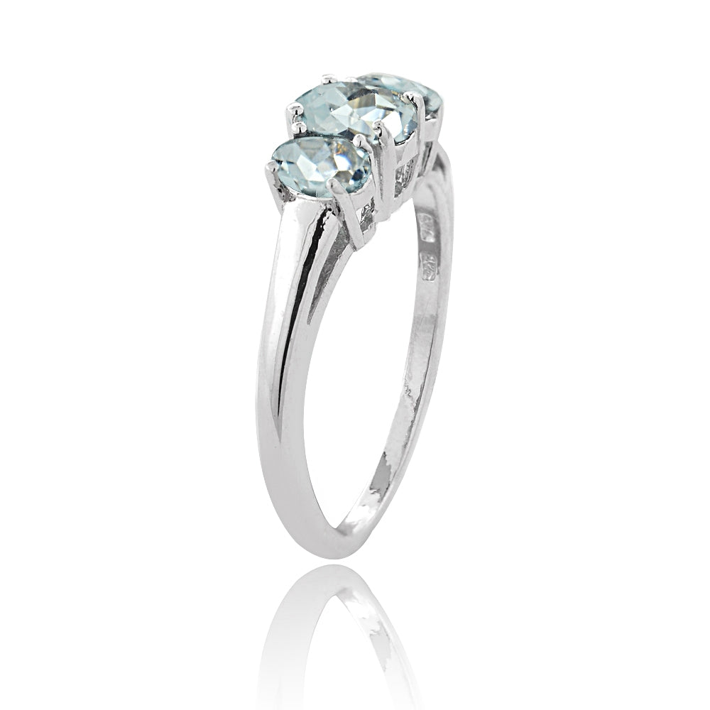 Sterling Silver 1 ct Aquamarine 3-Stone Ring-2