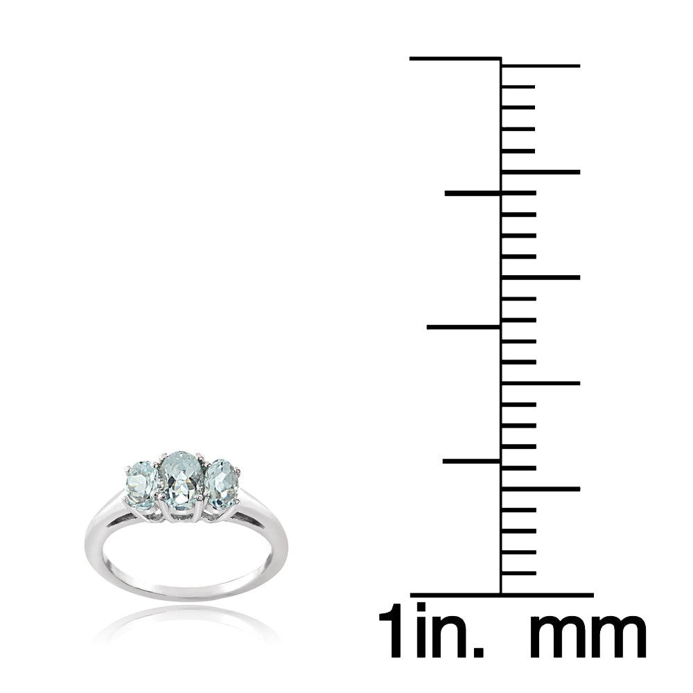 Sterling Silver 1 ct Aquamarine 3-Stone Ring-3