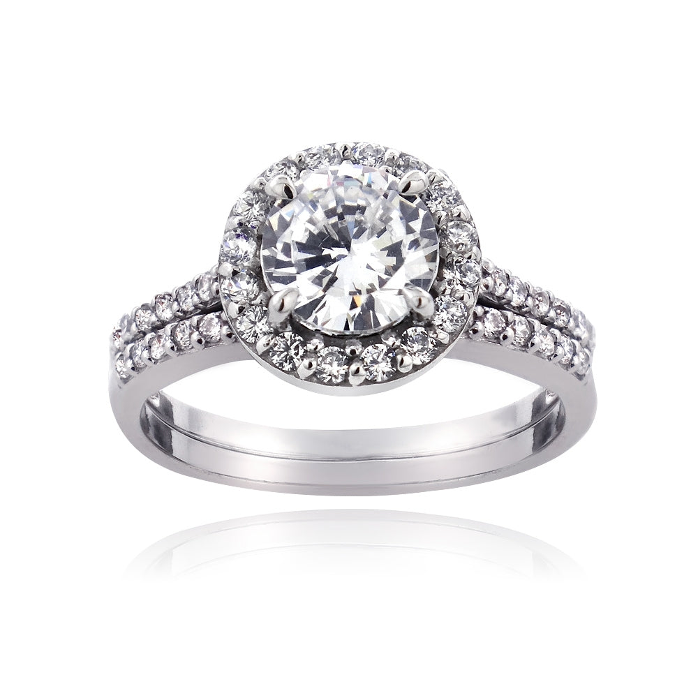 Sterling Silver 1 1/3ct CZ Bridal Engagement Ring Set