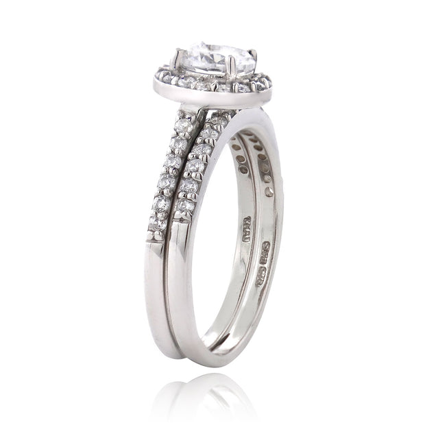 Sterling Silver 1 1/3ct CZ Bridal Engagement Ring Set