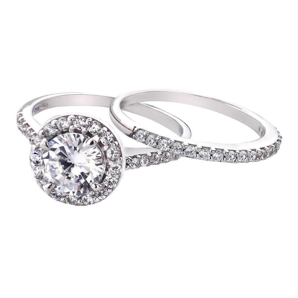 Sterling Silver 1 1/3ct CZ Bridal Engagement Ring Set-4
