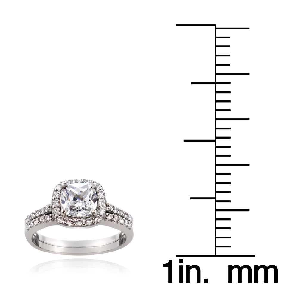 Sterling Silver 1.ct CZ Cushion-Cut Bridal Engagement Ring Set-3
