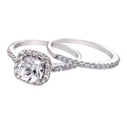 Sterling Silver 1.ct CZ Cushion-Cut Bridal Engagement Ring Set