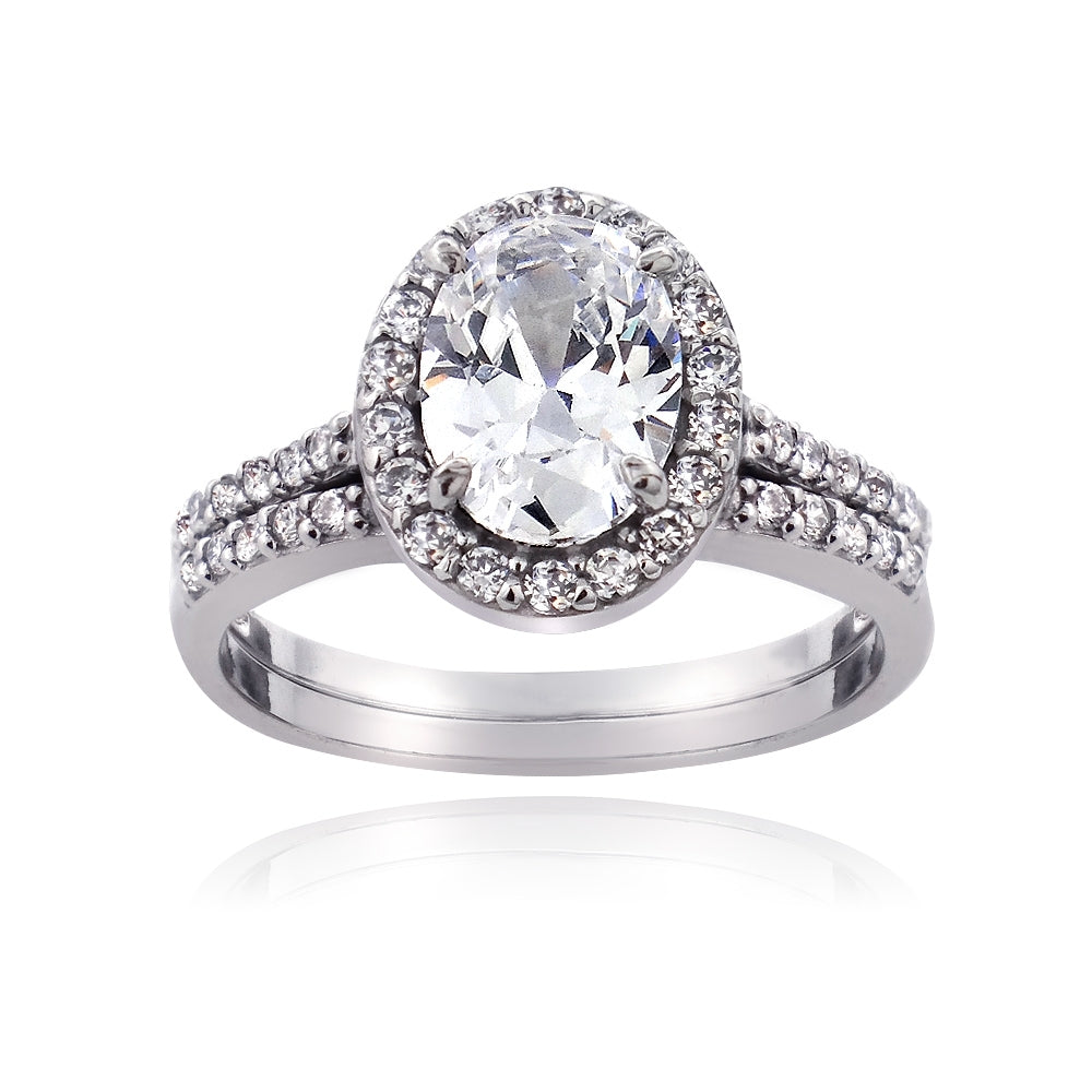 Sterling Silver 1.ct CZ Oval Bridal Engagement Ring Set