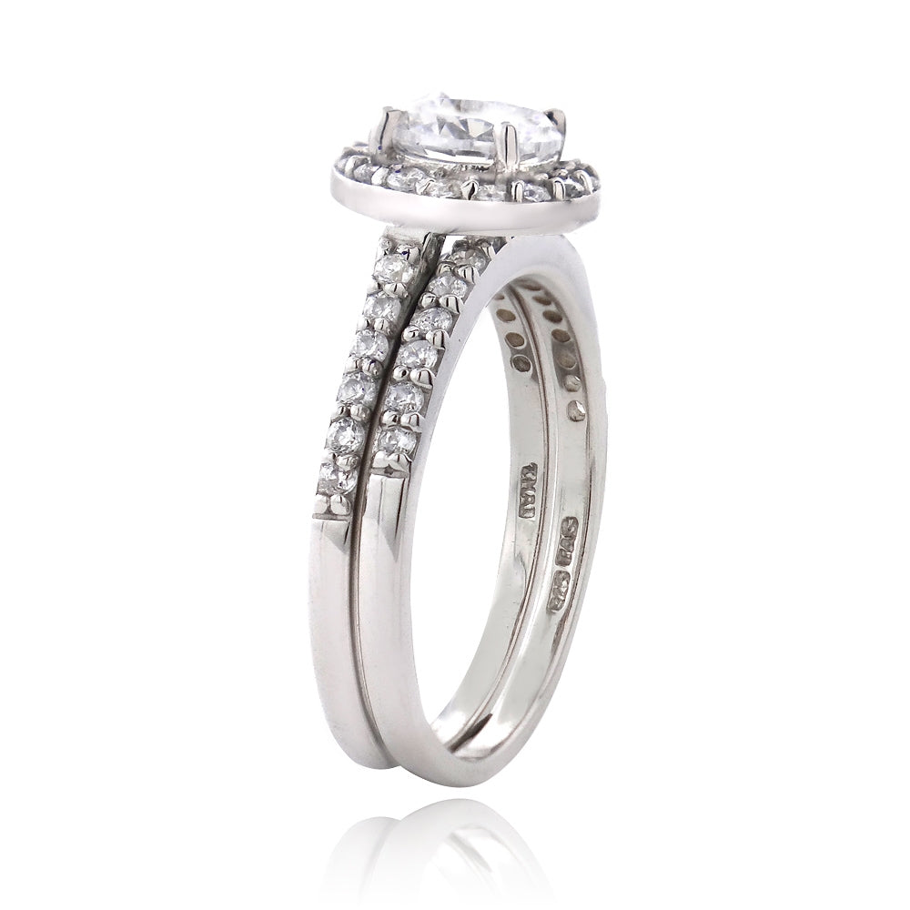 Sterling Silver 1.ct CZ Oval Bridal Engagement Ring Set-2