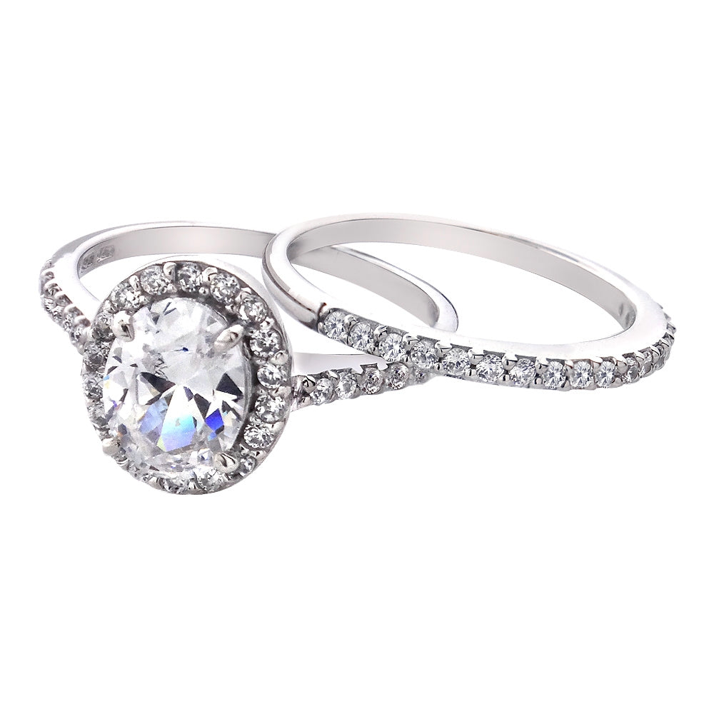 Sterling Silver 1.ct CZ Oval Bridal Engagement Ring Set-4