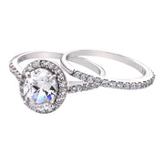 Sterling Silver 1.ct CZ Oval Bridal Engagement Ring Set