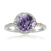 Sterling Silver 1.ct Amethyst & 1/ct Diamond Solitaire Ring
