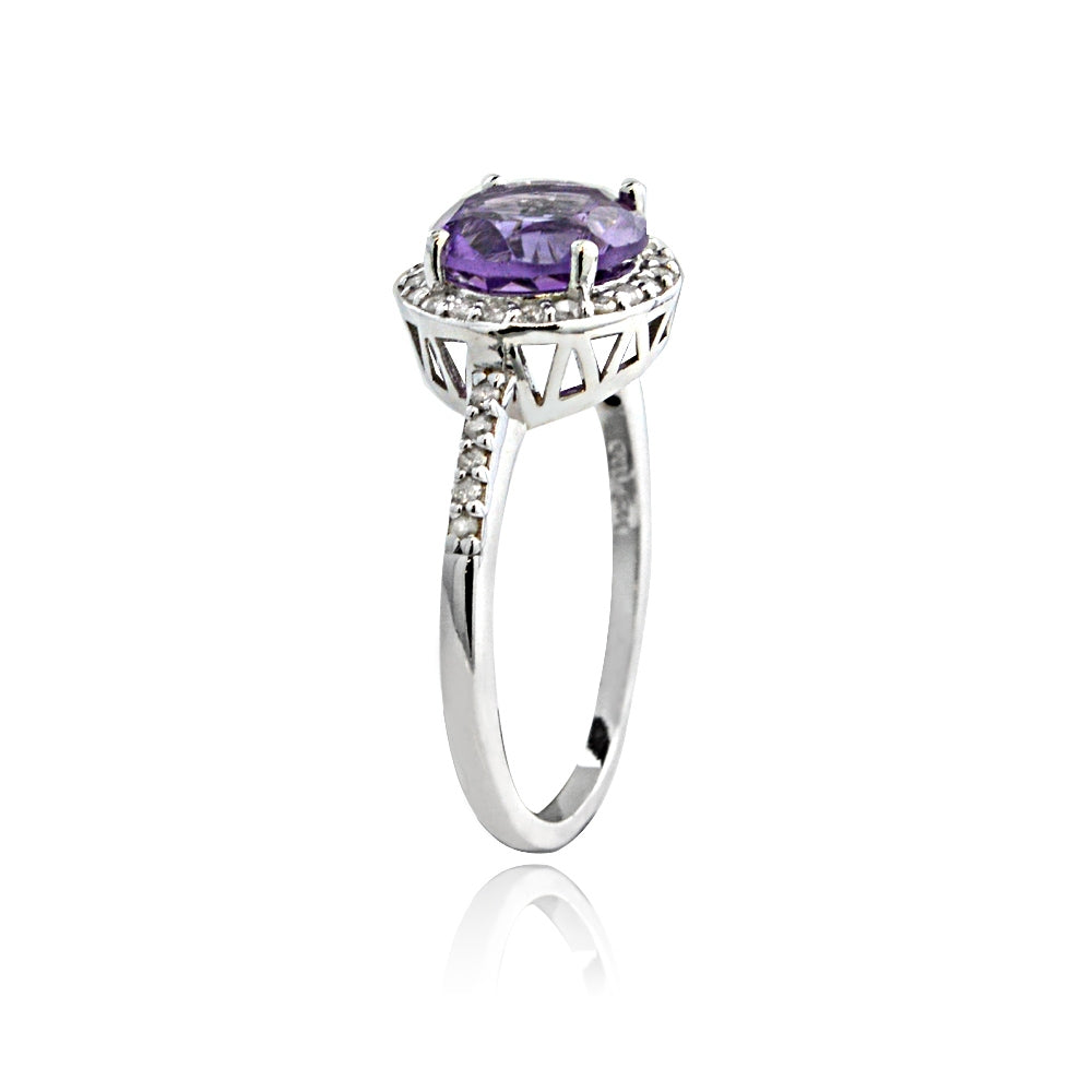 Sterling Silver 1.ct Amethyst & 1/ct Diamond Solitaire Ring-2