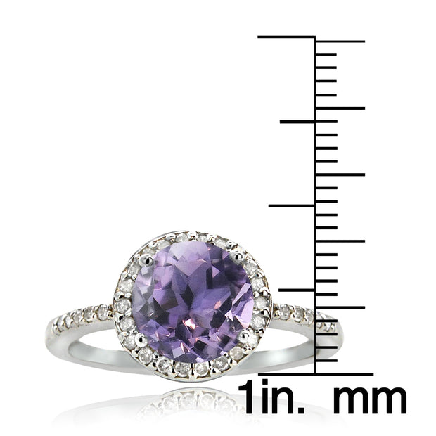 Sterling Silver 1.ct Amethyst & 1/ct Diamond Solitaire Ring