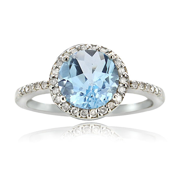 Sterling Silver 2.ct Blue Topaz & 1/ct Diamond Solitaire Ring