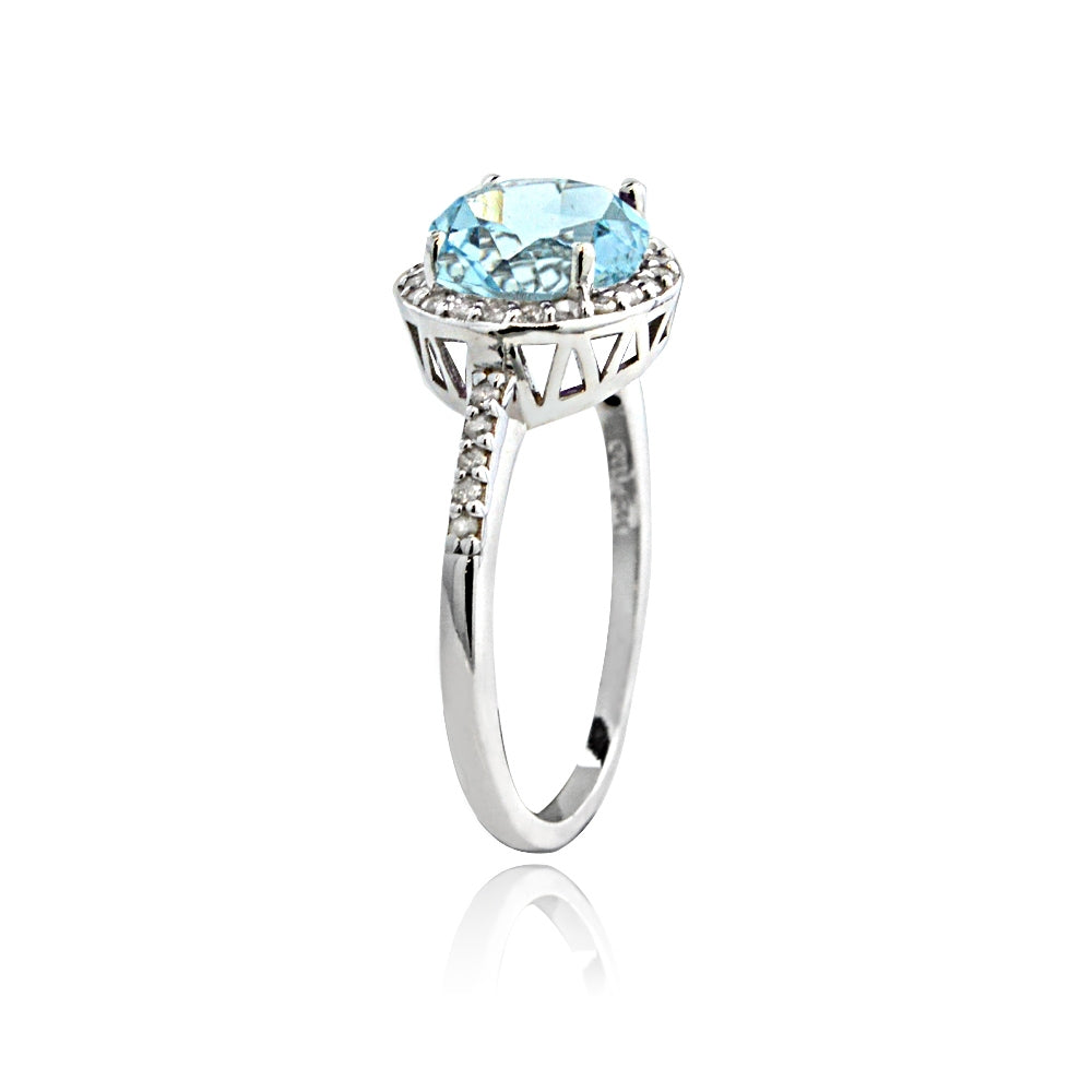 Sterling Silver 2.ct Blue Topaz & 1/ct Diamond Solitaire Ring-2