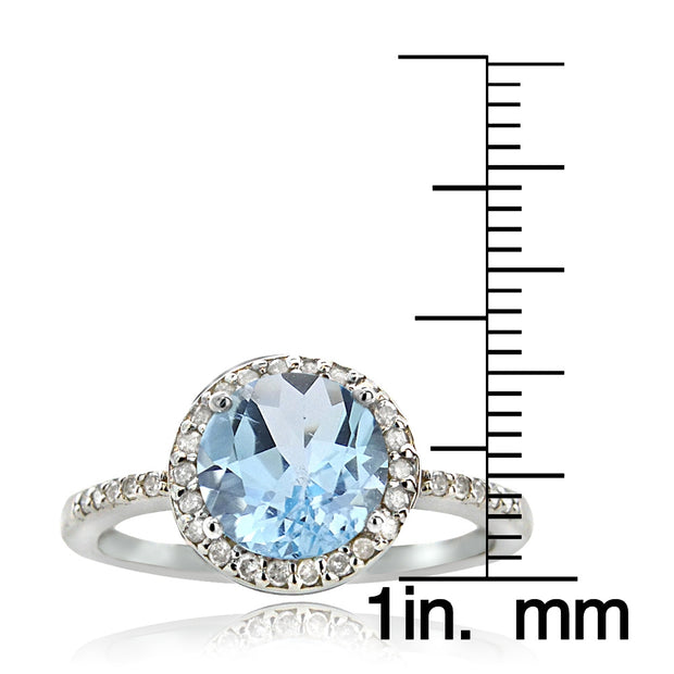 Sterling Silver 2.ct Blue Topaz & 1/ct Diamond Solitaire Ring