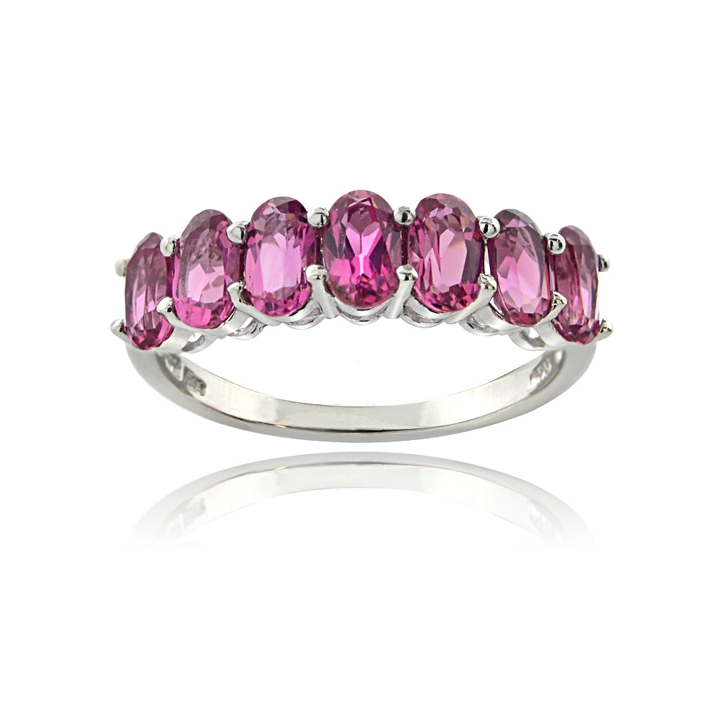 Sterling Silver 1. ct Pink Tourmaline Oval Half Eternity Band Ring