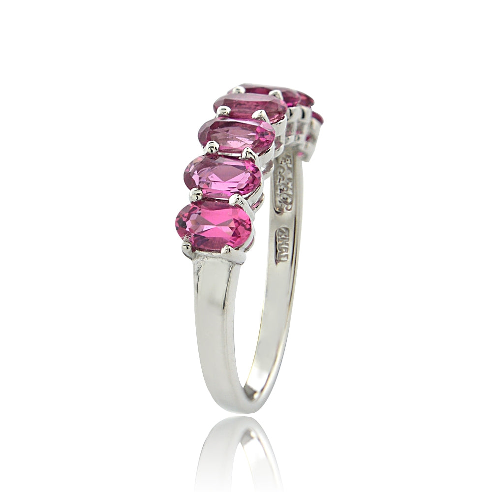 Sterling Silver 1. ct Pink Tourmaline Oval Half Eternity Band Ring-2