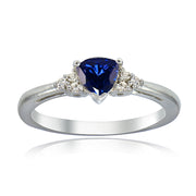 Sterling Silver Created Blue Sapphire and White Topaz Trillion-Cut Ring