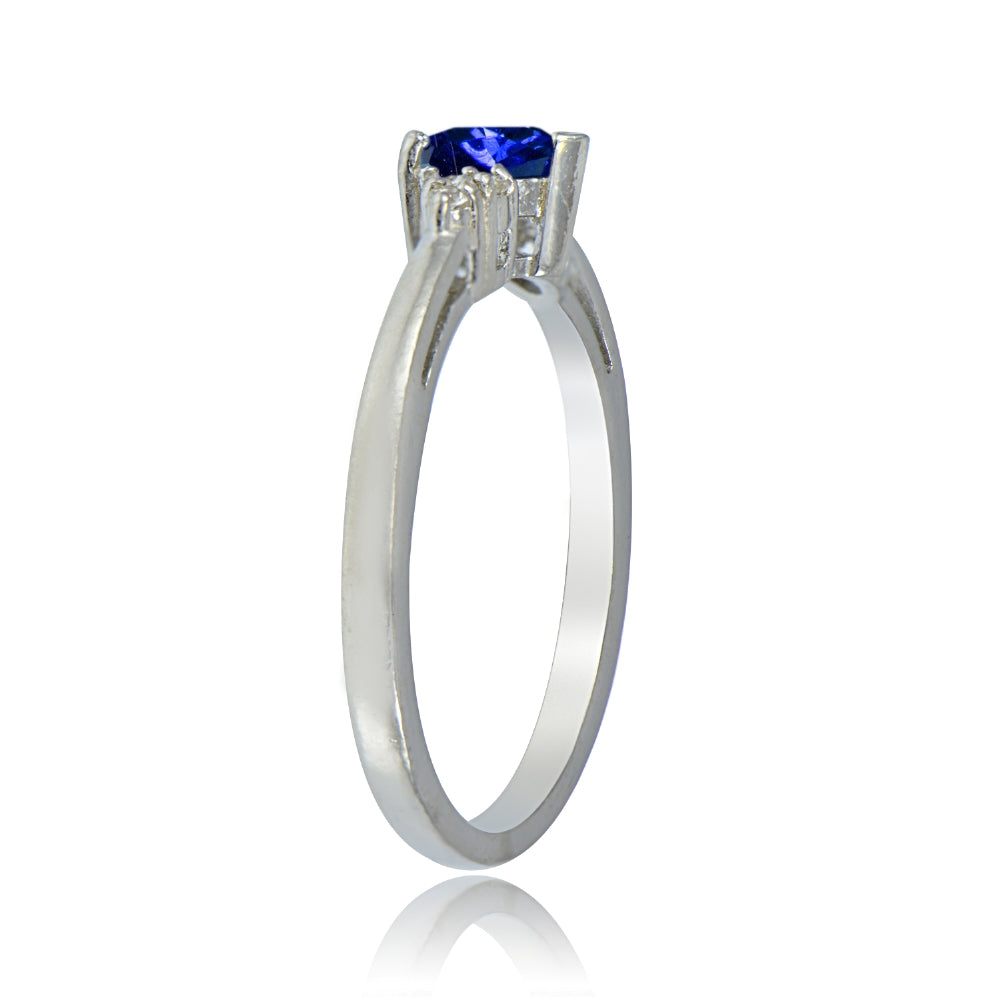 Sterling Silver Created Blue Sapphire and White Topaz Trillion-Cut Ring-2