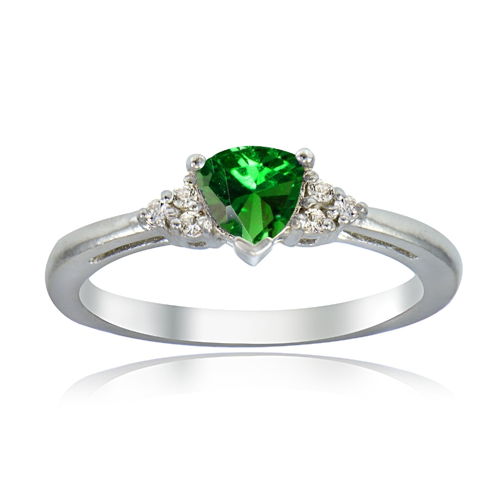 Sterling Silver Simulated Emerald and White Topaz Trillion-Cut Ring, Size 10